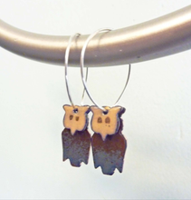 Load image into Gallery viewer, 3-D Enamel Owl Earrings