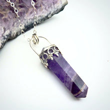 Load image into Gallery viewer, Amethyst Obelisk Pendant, Crown Bezel, Hexagon, Purple Stone, Gemstone Point