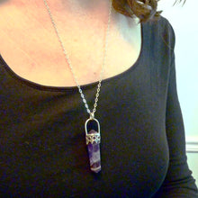 Load image into Gallery viewer, Amethyst Obelisk Pendant, Crown Bezel, Hexagon, Purple Stone, Gemstone Point