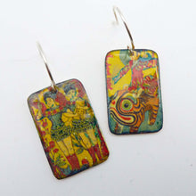 Load image into Gallery viewer, Angels & Tiger Enamel Earrings, Vintage Japanese Matchbook Art Earrings