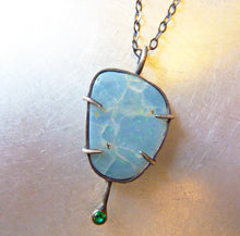 Load image into Gallery viewer, Green Glitter Necklace, Australian Opal with Emerald Cubic Zirconia Pendant