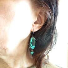 Load image into Gallery viewer, Tidepool Earrings, Azurite Malachite Earrings With Arizona Turquoise Diamonds