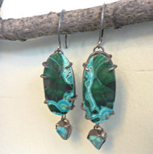 Load image into Gallery viewer, Tidepool Earrings, Azurite Malachite Earrings With Arizona Turquoise Diamonds