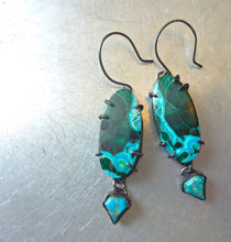 Load image into Gallery viewer, Tidepool Earrings, Azurite Malachite Earrings With Arizona Turquoise Diamonds