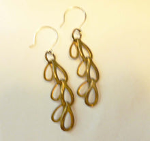 Load image into Gallery viewer, Chain Leaf Earrings, Vintage Brass, Mid-century Modern