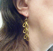 Load image into Gallery viewer, Chain Leaf Earrings, Vintage Brass, Mid-century Modern