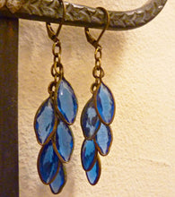 Load image into Gallery viewer, Cascading Leaves Earrings in Deep Blue Crystal