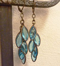 Load image into Gallery viewer, Cascading Leaves Earrings in Turquoise Blue Crystal