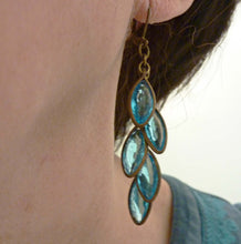 Load image into Gallery viewer, Cascading Leaves Earrings in Turquoise Blue Crystal