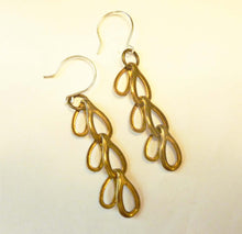 Load image into Gallery viewer, Chain Leaf Earrings, Vintage Brass, Mid-century Modern