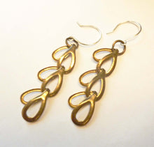 Load image into Gallery viewer, Chain Leaf Earrings, Vintage Brass, Mid-century Modern