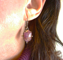 Load image into Gallery viewer, Compass Rose Earrings, Rosecut Sapphire Hexagon Cabochons