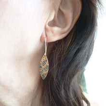 Load image into Gallery viewer, Midori Leaf Earrings, Copper Enamel Earrings, Champlevé Glass
