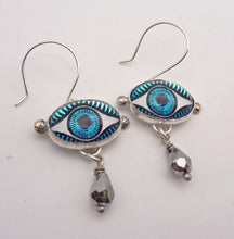 Load image into Gallery viewer, Blue Evil Eye Earrings with Crystal Teardrops