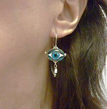 Load image into Gallery viewer, Blue Evil Eye Earrings with Crystal Teardrops