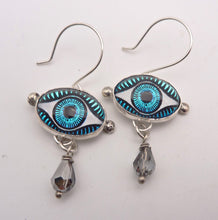 Load image into Gallery viewer, Blue Evil Eye Earrings with Crystal Teardrops