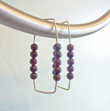 Load image into Gallery viewer, Abacus Hoop Earrings, Garnet Beads, Hammered Sterling Silver Wires