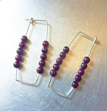 Load image into Gallery viewer, Abacus Hoop Earrings, Garnet Beads, Hammered Sterling Silver Wires