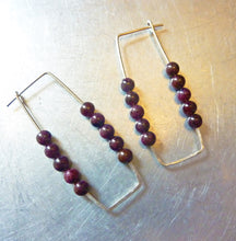 Load image into Gallery viewer, Abacus Hoop Earrings, Garnet Beads, Hammered Sterling Silver Wires