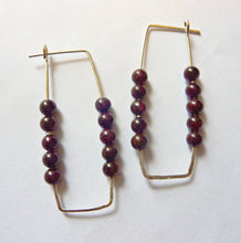 Load image into Gallery viewer, Abacus Hoop Earrings, Garnet Beads, Hammered Sterling Silver Wires