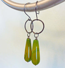 Load image into Gallery viewer, Green Agate Teardrop Earrings