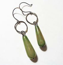 Load image into Gallery viewer, Green Agate Teardrop Earrings
