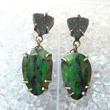 Load image into Gallery viewer, Emerald City Earrings, Green Sapphire and Black Druzy Agate