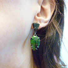 Load image into Gallery viewer, Emerald City Earrings, Green Sapphire and Black Druzy Agate