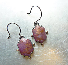 Load image into Gallery viewer, Compass Rose Earrings, Rosecut Sapphire Hexagon Cabochons