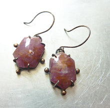 Load image into Gallery viewer, Compass Rose Earrings, Rosecut Sapphire Hexagon Cabochons