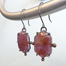 Load image into Gallery viewer, Compass Rose Earrings, Rosecut Sapphire Hexagon Cabochons