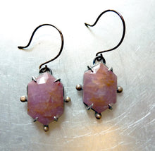 Load image into Gallery viewer, Compass Rose Earrings, Rosecut Sapphire Hexagon Cabochons