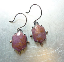 Load image into Gallery viewer, Compass Rose Earrings, Rosecut Sapphire Hexagon Cabochons