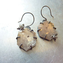 Load image into Gallery viewer, Sapphire Honeycomb Bee Earrings