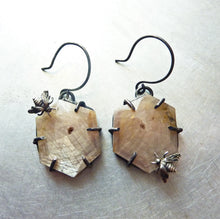 Load image into Gallery viewer, Sapphire Honeycomb Bee Earrings