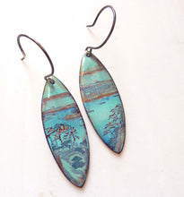 Load image into Gallery viewer, Japanese Landscape Earrings, Copper Glass Enamel