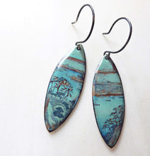 Load image into Gallery viewer, Japanese Landscape Earrings, Copper Glass Enamel