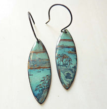 Load image into Gallery viewer, Japanese Landscape Earrings, Copper Glass Enamel