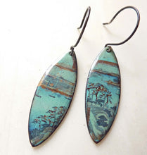 Load image into Gallery viewer, Japanese Landscape Earrings, Copper Glass Enamel