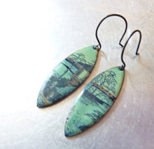 Load image into Gallery viewer, Japanese Landscape Earrings, Copper Glass Enamel