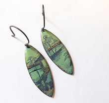 Load image into Gallery viewer, Japanese Landscape Earrings, Copper Glass Enamel