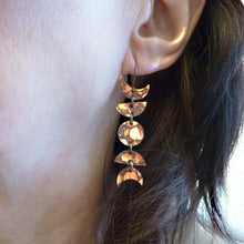 Load image into Gallery viewer, Moon Phase Vintage Copper Earrings, Celestial Earrings, Hand-Cut Copper, Textured Metal
