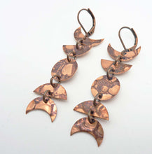 Load image into Gallery viewer, Moon Phase Vintage Copper Earrings, Celestial Earrings, Hand-Cut Copper, Textured Metal