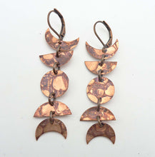 Load image into Gallery viewer, Moon Phase Vintage Copper Earrings, Celestial Earrings, Hand-Cut Copper, Textured Metal