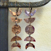 Load image into Gallery viewer, Moon Phase Vintage Copper Earrings, Celestial Earrings, Hand-Cut Copper, Textured Metal