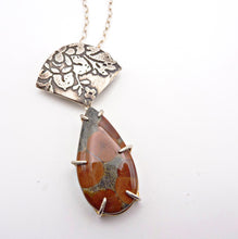 Load image into Gallery viewer, Peanut Obsidian and Etched Silver Floral Poppy Pendant