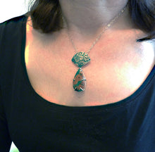 Load image into Gallery viewer, Peanut Obsidian and Etched Silver Floral Poppy Pendant