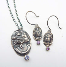 Load image into Gallery viewer, Cameo Pendant, Fine Silver with Tube-Set Tanzanite Hemstone