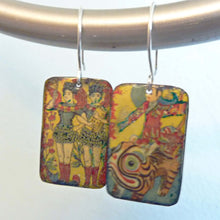 Load image into Gallery viewer, Angels & Tiger Enamel Earrings, Vintage Japanese Matchbook Art Earrings