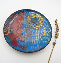 Load image into Gallery viewer, Midnight Garden Enamel Bowl, Hand Forged and Enameled Copper, OOAK